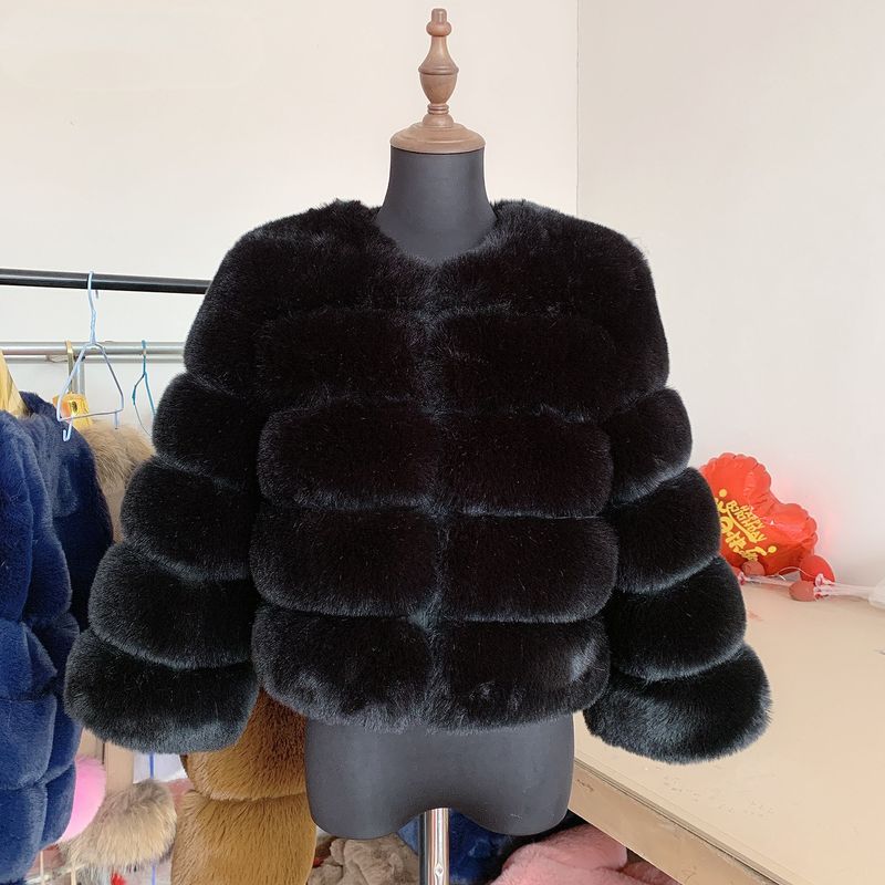 Casaco de pele sintética feminino quente moda casaco de pele de raposa sintética_voghion.com