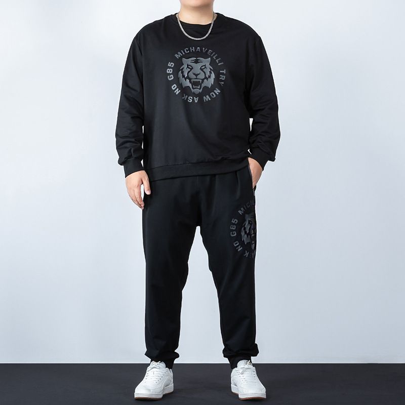 Herrkläder Casual Sportdräkt Herrtröja Vår och höst Plusstorlek Leggings Byxor Herrtjock lös tvådelad kostym_voghion.com