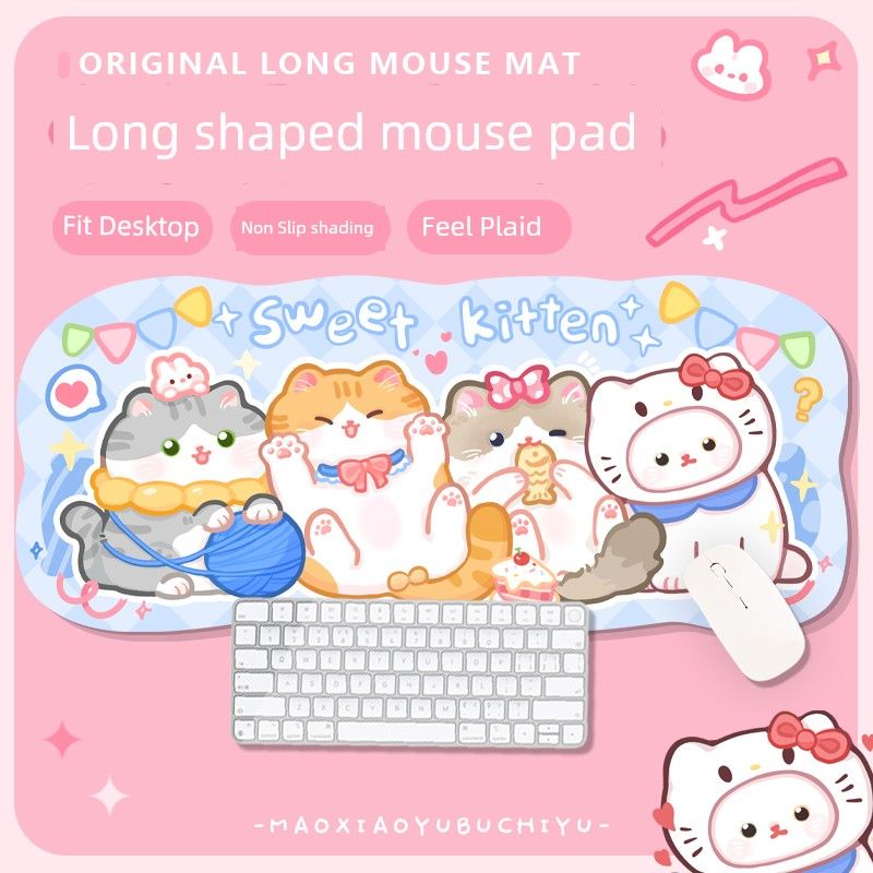 Tapis de souris antidérapant en caoutchouc minimaliste de qualité imbattable, motif chat de dessin animé_voghion.com