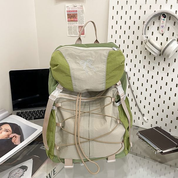 Spring Outing Lightweight Outdoor Sports Color-Block Hiking Trekking Travel Backpack Women Drawstring Large Capacity_voghion.com