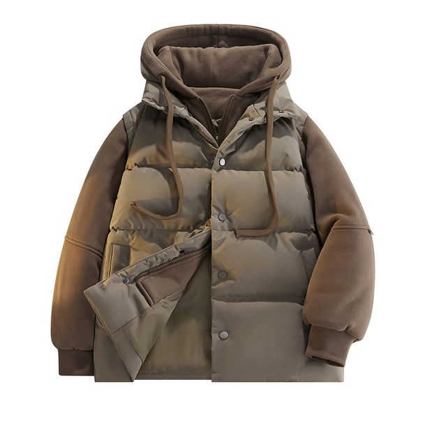 Men's Fashionable Two-Tone Hooded Winter Jacket With Fleece Lining - Lightweight Warm Coat For Casual Daily Wear_voghion.com