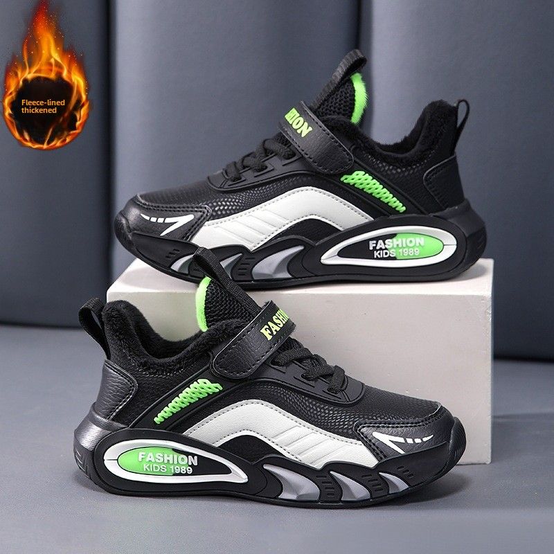 Boys' casual sports shoes, new waterproof, warm, non-slip and wear-resistant Velcro soft sole, light student running classmate_voghion.com