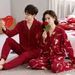 Par Pomlad Mladoporočencev Bombažni Cardigan Pižama Hlače Z Dolgimi Rokavi Poroka Moški Ženske Jesen in Zima Veliki Rdeči Set_voghion.com