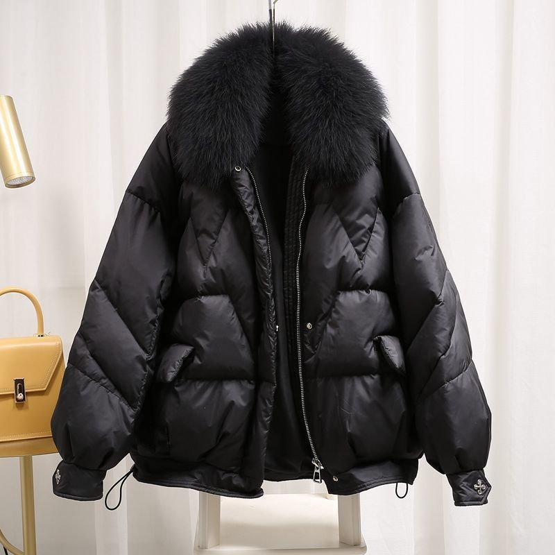 Women's winter cotton-padded clothes women's fashion fur collar loose shiny Warm jacket cotton-padded clothes_voghion.com