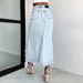 Women's Clothing High Waist Irregular Raw Edge Ripped Hole Old Washed Denim Slit Hip Skirt_voghion.com