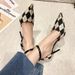 One line buckle high heels, spring and summer plaid pointed shallow mouthed sexy thin heel buckle hollow sandals_voghion.com