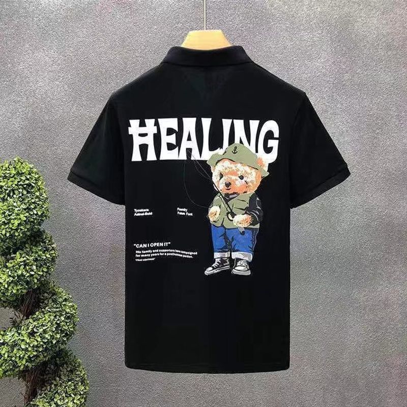Men's Clothing Bear Short-sleeved T-shirt For Men's Youth Casual Trend 2024 Summer Korean Version Slim POLO Half-sleeved Men_voghion.com