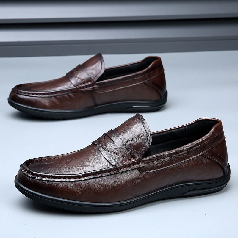 Spring Summer New Shoes With Soles Soft Surfaces, Breathable And Comfortable Casual Men's Genuine Leather Bean Shoes,_voghion.com