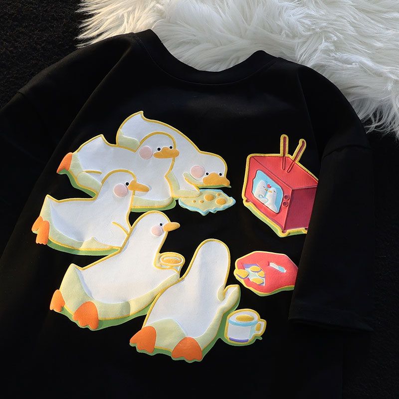 Women's Clothing Dopamine cute duck foam short sleeved T shirt female summer new heavy milk small half sleeved top_voghion.com