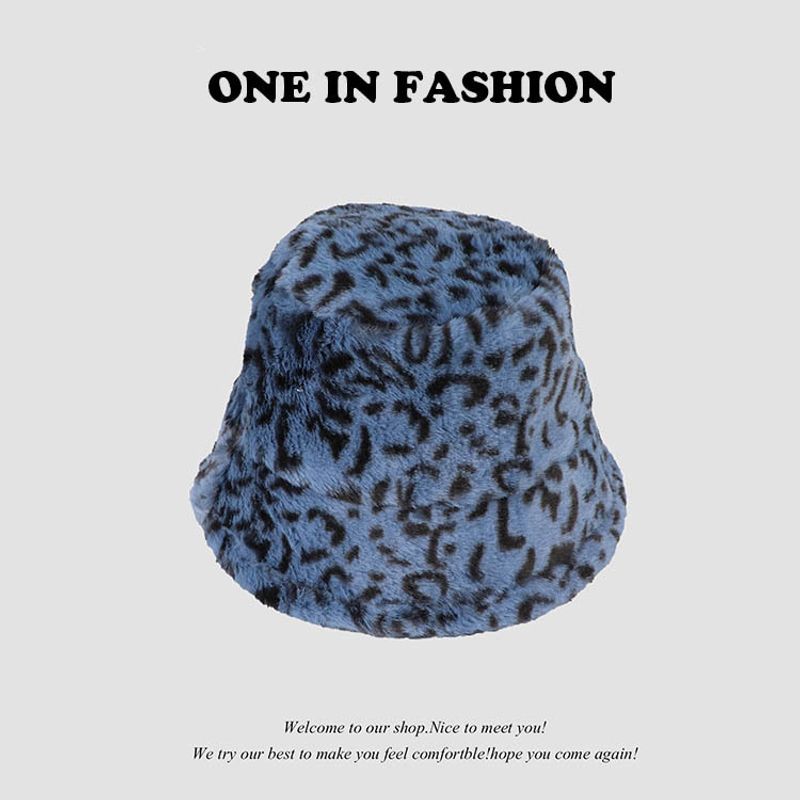 Trendy Zebra Leopard Plush Retro Bucket Hat Autumn and Winter Thickened Warm Hat Men's and Women's Versatile Basin Hat_voghion.com