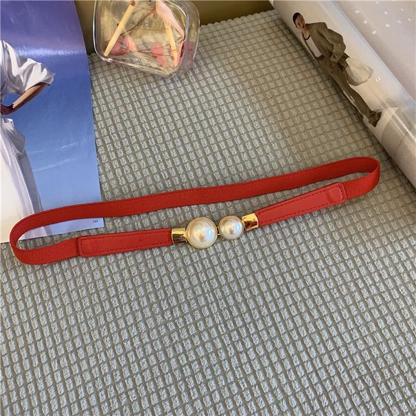 Frühling Sommer Elegante Perle Schnalle Frauen, Dünne Dekorative Elastische Haken Schmaler Taille Gürtel Für Kleider_voghion.com
