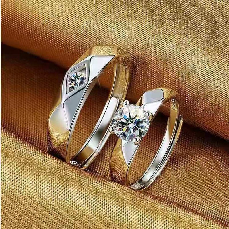 Paarringe mit weißvergoldeten Kanten, Eheringe für Männer und Frauen, koreanische Version, simulierte Diamantringe, Valentinstagsgeschenk_voghion.com