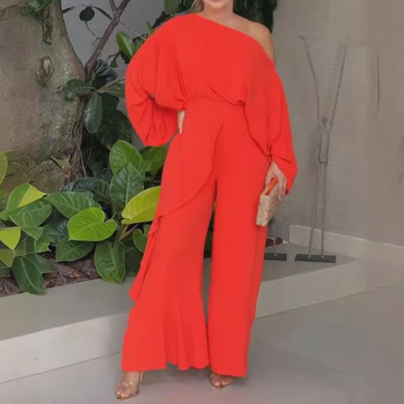Abbigliamento da donna moda femminile tinta unita top a maniche lunghe pantaloni larghi tailleur tailleur due pezzi_voghion.com