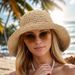 Fashion Fashion Crochet Womens Seaside Foldable Weave Wide Brim Real Straw Floppy Trilby Bow Summer Beach Sun Hat_voghion.com