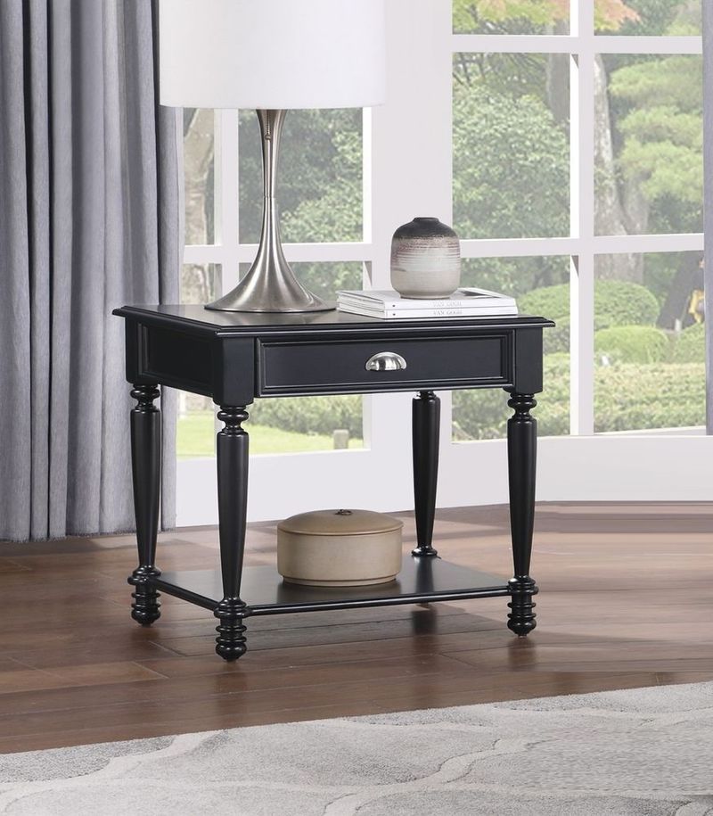 Classic Design Black Finish End Table With Drawer And Bottom Shelf Wooden Traditional Living Room Furniture 1pc Side Table_voghion.com