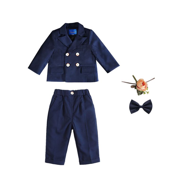 Boys Formal Suit Set 3-Piece Blazer Vest Pants With Bow Tie & Boutonniere For Birthday Wedding Pageant UK Style Autumn Winter Outfit_voghion.com