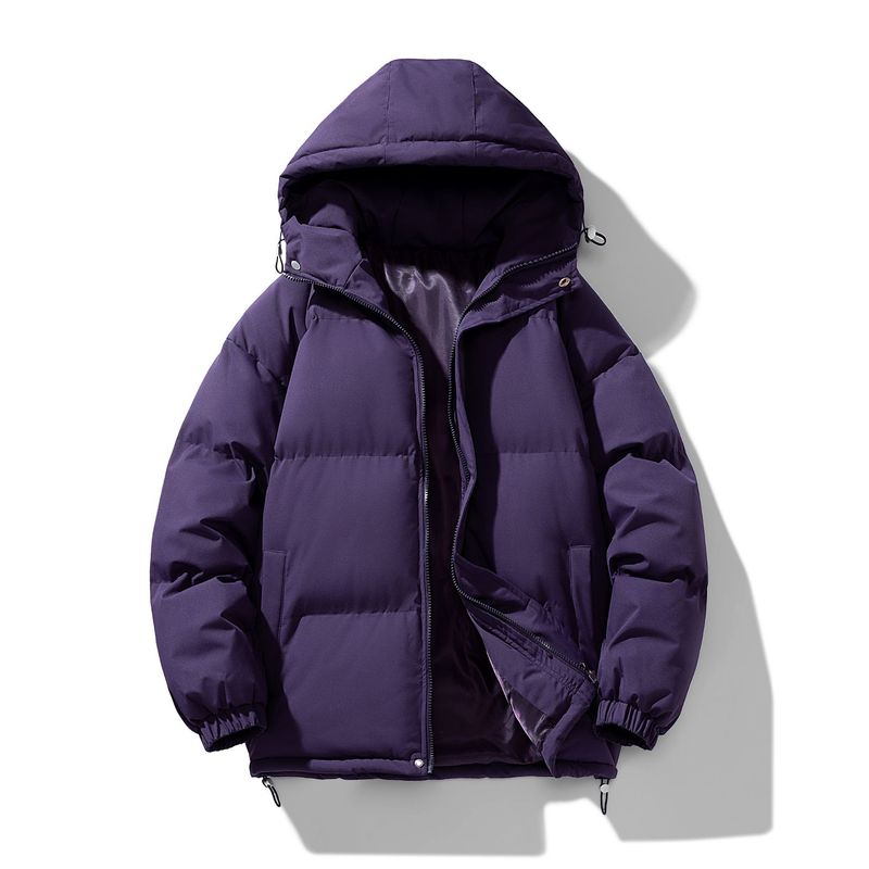 Marchio di moda invernale tinta unita con cappuccio per uomo, stile di coppia semplice e versatile, giacca in cotone, pane caldo invernale_voghion.com