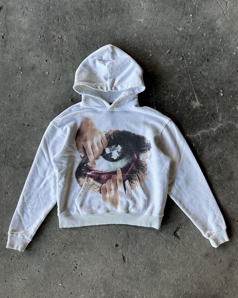 Y2K Street Style Hoodie - Oversized Printed Pullover Sweatshirt For Men, Trendy Vintage Graphic Long Sleeve Hooded Jacket, Light Gray,_voghion.com