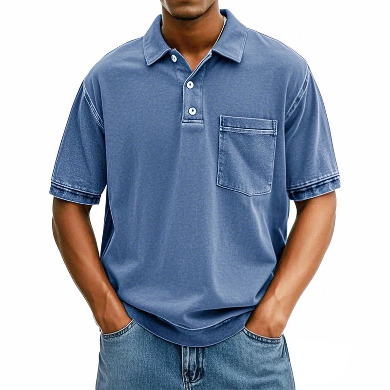 T-shirt décontracté à manches courtes et revers pour homme_voghion.com