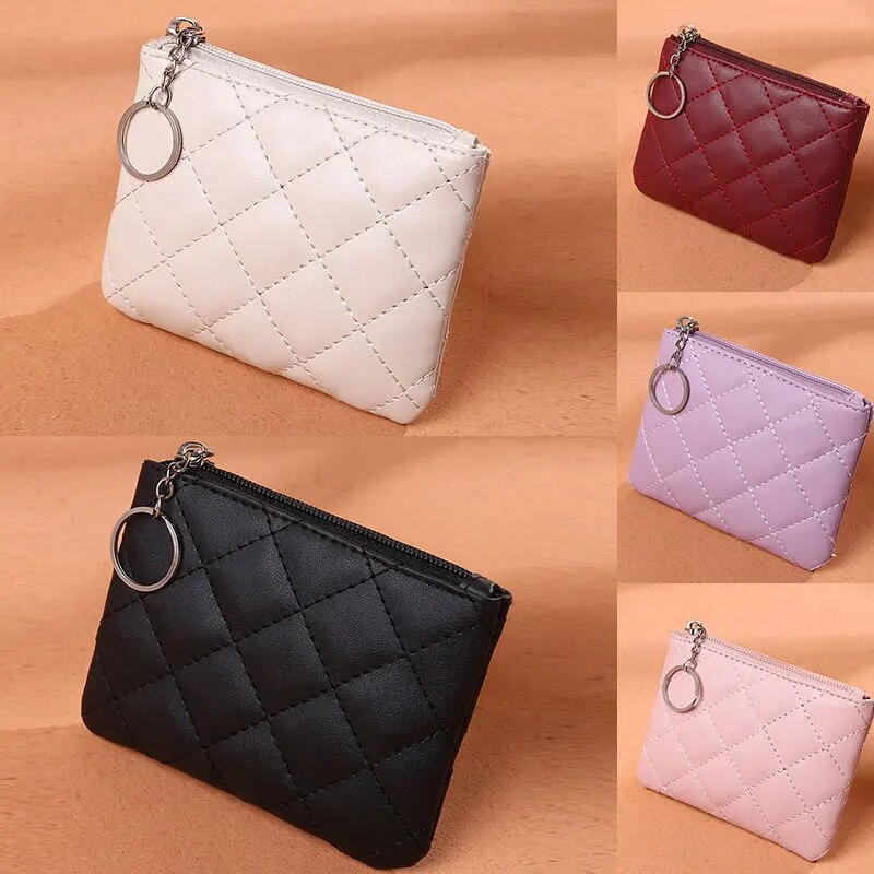 Unisex-Geldbörse, Schlüsselanhänger, PU-Leder, Reißverschluss, modisch, kleine Geldbörse, Geld, Designer, Rautenmuster, kurzes Kleingeldfach, Münzgeldbörsen_voghion.com