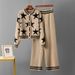 Classic Star Contrast Color Round Neck Short Fit Elegant Knit Blazer & Pants Set For Women Women's Clothing_voghion.com