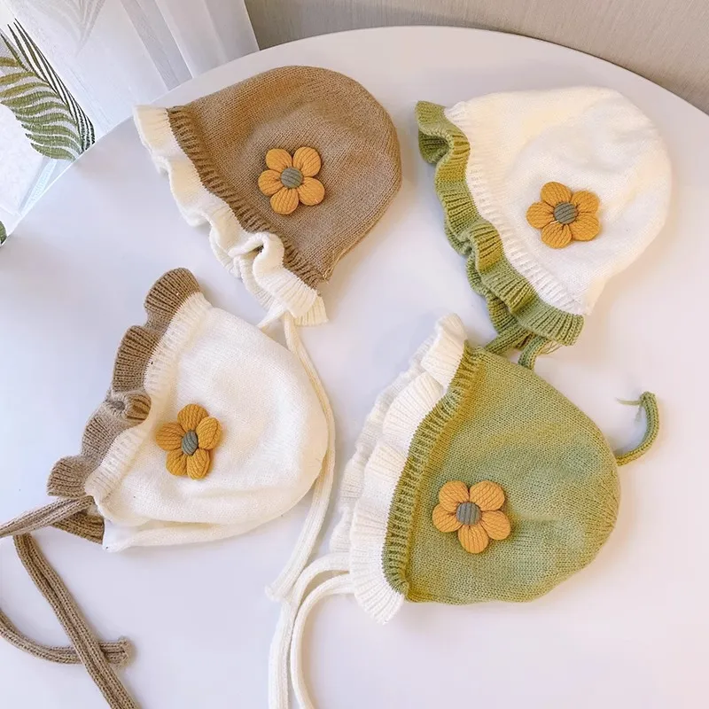 Kids'hats Ear-protection hat Autumn and winter cotton baby girl lace princess hat wool wool bun hat_voghion.com