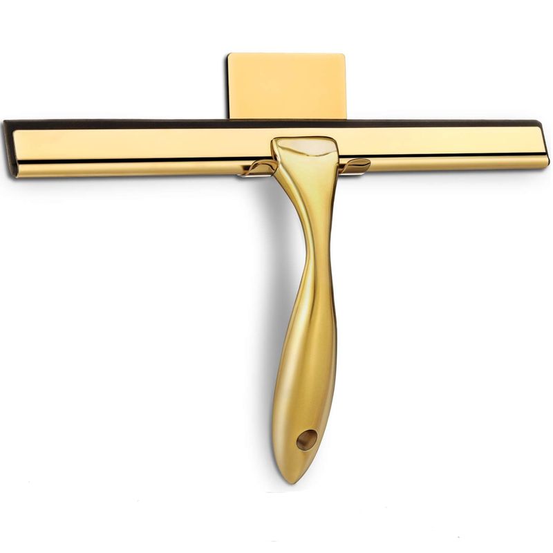 Shower Squeegee - 12 Inch Gold For Bathroom Shower Door Tile Wall Floor, Bathroom Mirror Glass With Square Hook_voghion.com