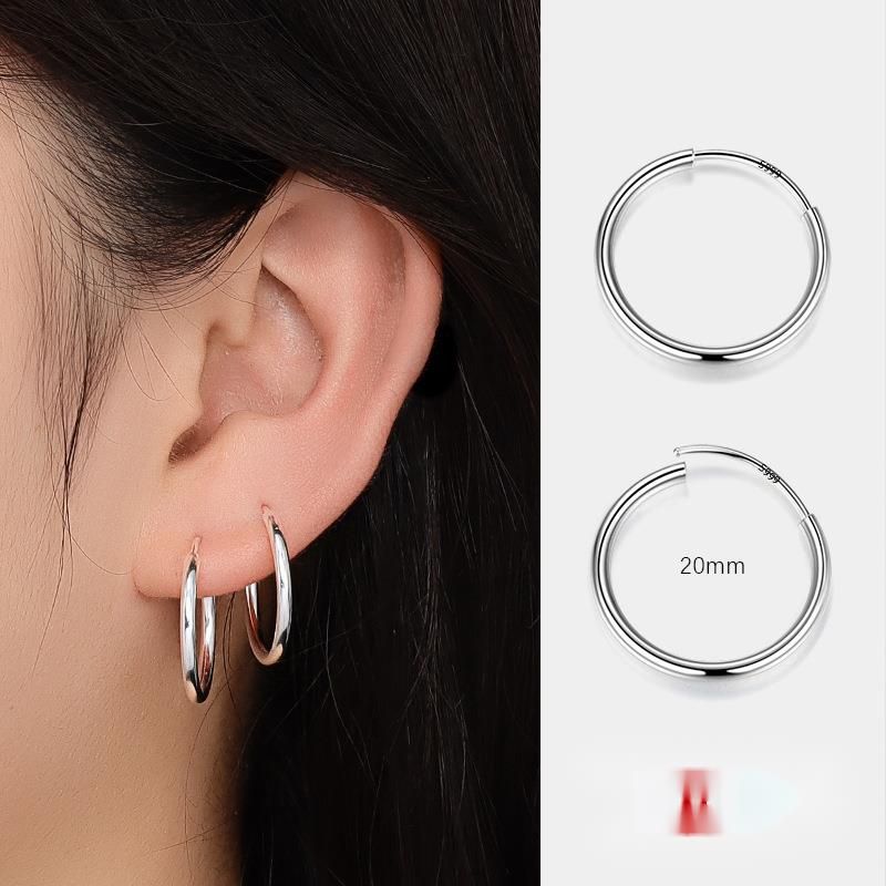 Women's S999 Pure Silver Plain Hoop Drop Earrings - Sleep-Friendly Design, No Need To Remove, Gentle For Piercing Care With High-End Minimalism_voghion.com