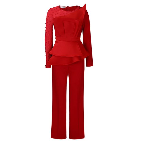 Women's Clothing new long sleeved temperament mesh stitching beading slimming banquet large size jumpsuit_voghion.com