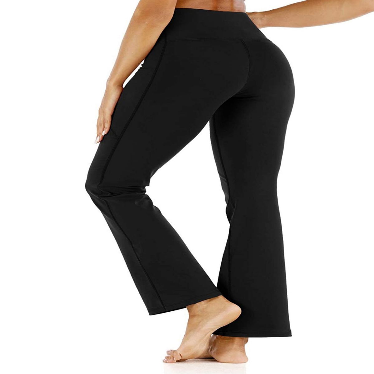 Abbigliamento da donna di grandi dimensioni per sport e fitness, pantaloni a zampa d'elefante, pantaloni da yoga da donna con tasca casual attillata_voghion.com