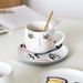 Set di tazze da caffè con design astratto - Tazze in ceramica minimaliste con piattini, stile dipinto a olio artistico, per colazione e tè._voghion.com