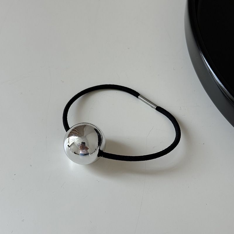 Anello per capelli coreano semplice in argento con testa a sfera, elastico alto, coda di cavallo, mezza palla, accessori per capelli all'ingrosso_voghion.com