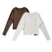 Women's V-Neck Tencel Long Sleeve T-Shirt – Slim Fit Basic Top For Layering (White/Brown, S-L)_voghion.com