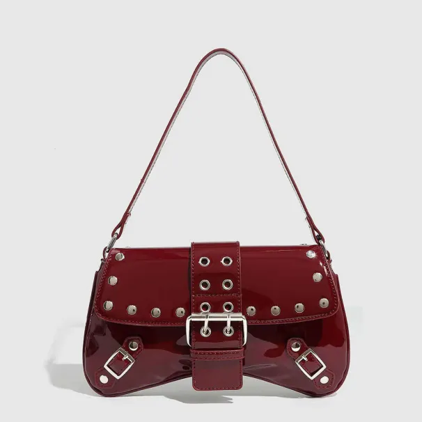 Punk-Style Glitzer-Leder-Magnetschultertasche mit Nieten, hohlem Achselverschluss und Dornschließe für Damen_voghion.com