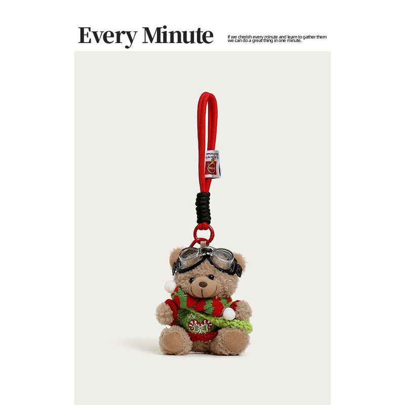 Süßer Weihnachts-Teddybär-Schlüsselanhänger – flauschiger Plüschtier-Schlüsselanhänger mit festlichen Outfits, perfektes Weihnachtsgeschenk für Teenager und Erwachsene_voghion.com