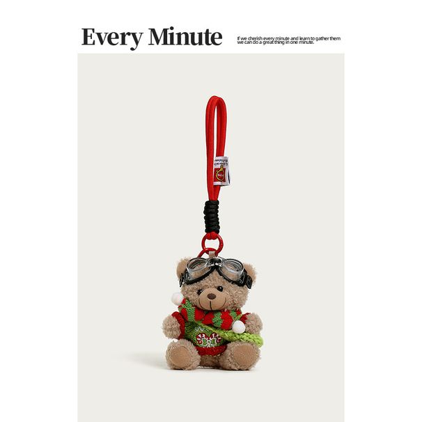 Süßer Weihnachts-Teddybär-Schlüsselanhänger – flauschiger Plüschtier-Schlüsselanhänger mit festlichen Outfits, perfektes Weihnachtsgeschenk für Teenager und Erwachsene_voghion.com