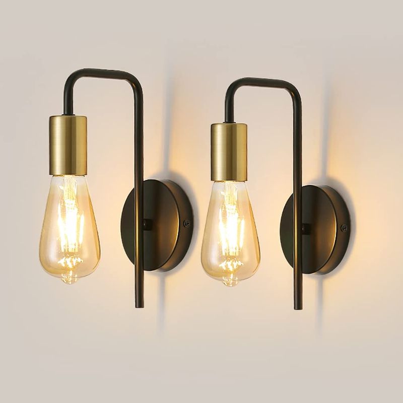 1 STK. Industrielle Wandleuchten aus Metall, Schwarz und Gold, GOECO, für E27-Lampenfassung (nicht im Lieferumfang enthalten), 19 x 2 cm, Gehäusedurchmesser 10 cm, max. 60 W, 220 V_voghion.com