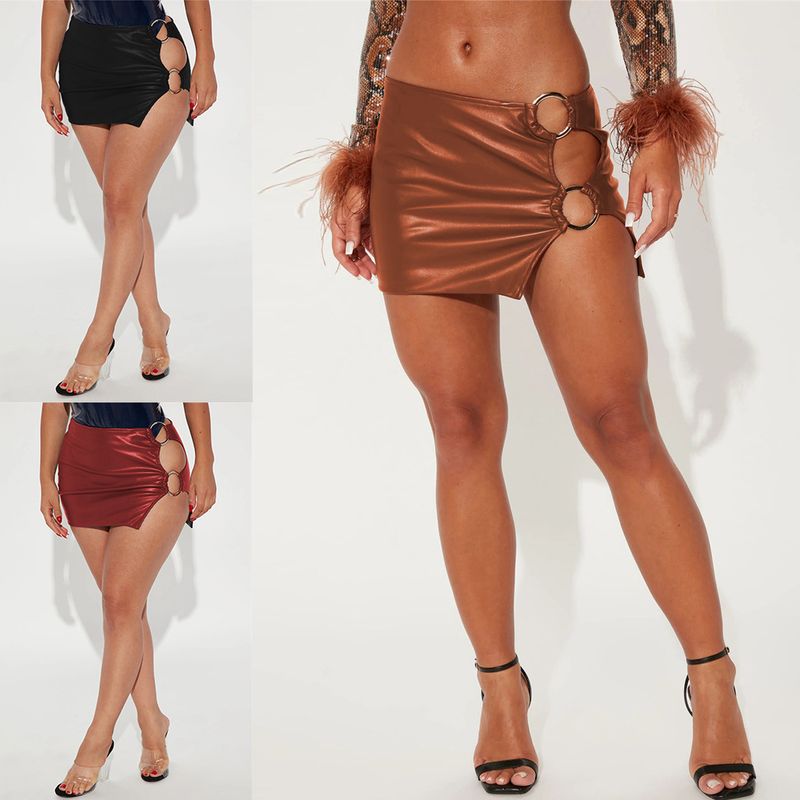 Sexy sexy Minirock für Damen, PU-Leder, geteiltes Modell_voghion.com