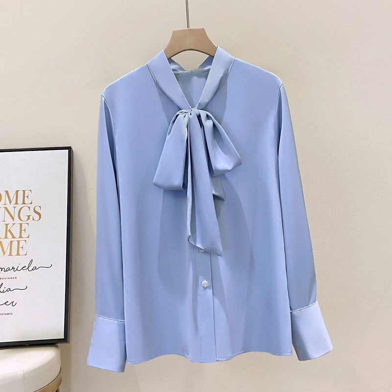 ​Elegant Plus Size Women's Blouse With Scarf Bow Tie Collar - Soft Chiffon Long Sleeve Shirt For Office & Casual Wear​_voghion.com