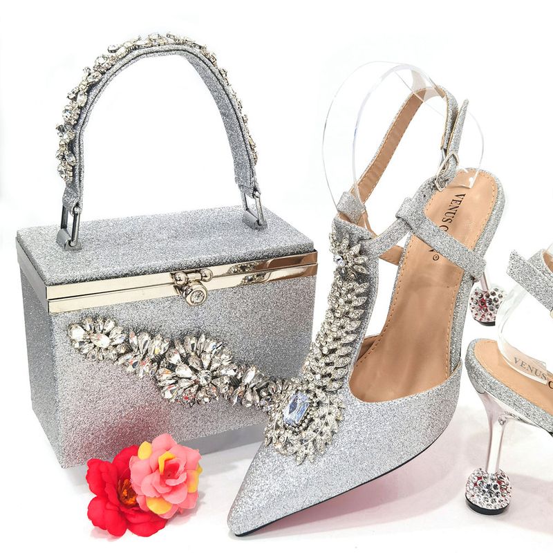 Scarpe da donna Scarpe col tacco alto con strass a punta da donna in vendita calda con gli stessi accessori Borsa quadrata per feste e matrimoni_voghion.com