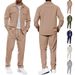 Men's Casual Sports Two Piece Suit Simple Button Pocket Lapel Jacket Straight Pants Suit_voghion.com