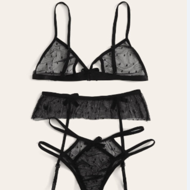 Reggiseno sexy S Reggiseno trasparente trasparente e mutandine S con biancheria intima da donna in pizzo a rete prospettiva giarrettiera_voghion.com