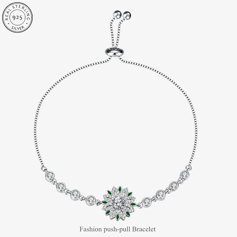 Neu S Reinem Silber Perfekte Blume Form Grün Harz Sonnenblumen Intarsien Diamant Armband_voghion.com