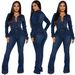 Women's Clothing slim elastic flared washed long sleeved denim jumpsuit jumpsuit_voghion.com