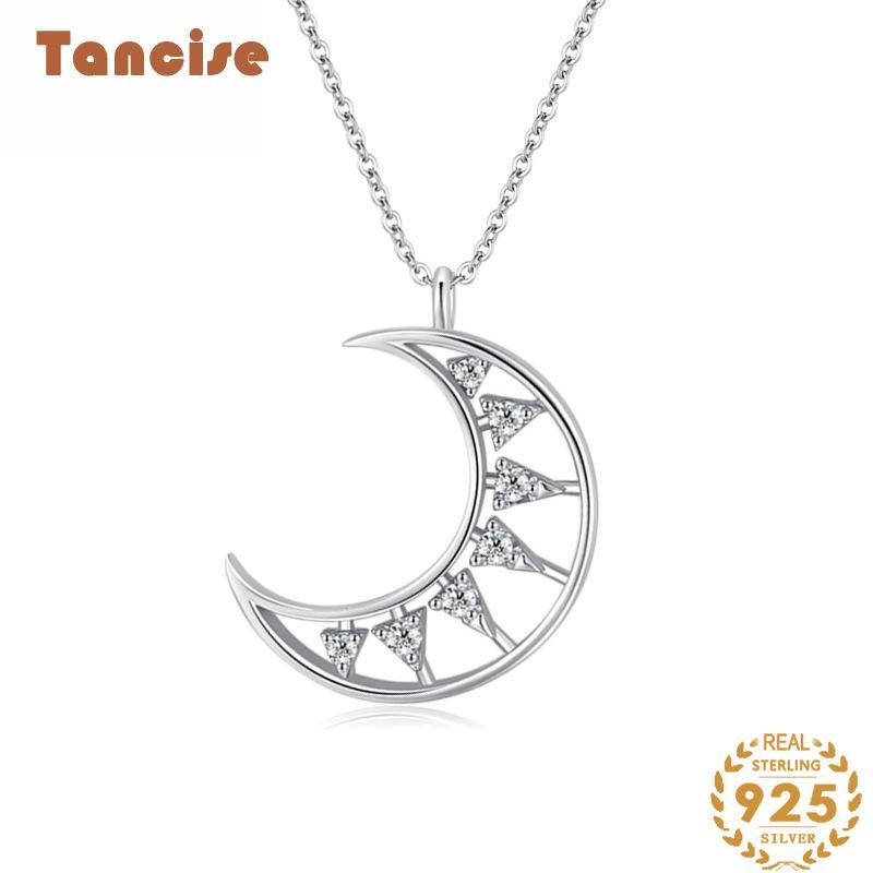 Tancise S925 Collana in argento sterling leggero di lusso con ciondolo a forma di luna scavata Collana versatile alla moda da donna_voghion.com