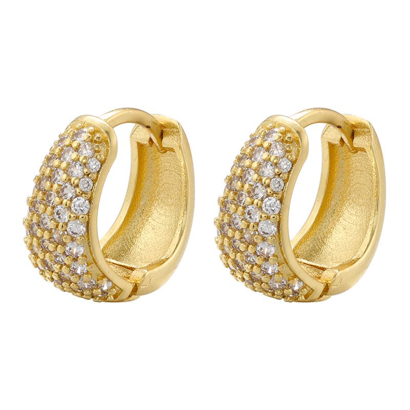 Women's Jewelry Elegant Micro-Paved Zirconia Hoop Earrings - Gold & White Gold, Geometric Design, Lightweight Luxury Glossy Teardrop Round Earrings_voghion.com