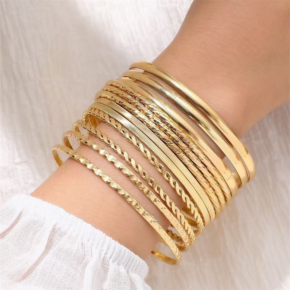 Unique Exaggerated Wide Bracelet Gold Polished Irregular Bangles Bracelets Multi-Piece Set_voghion.com