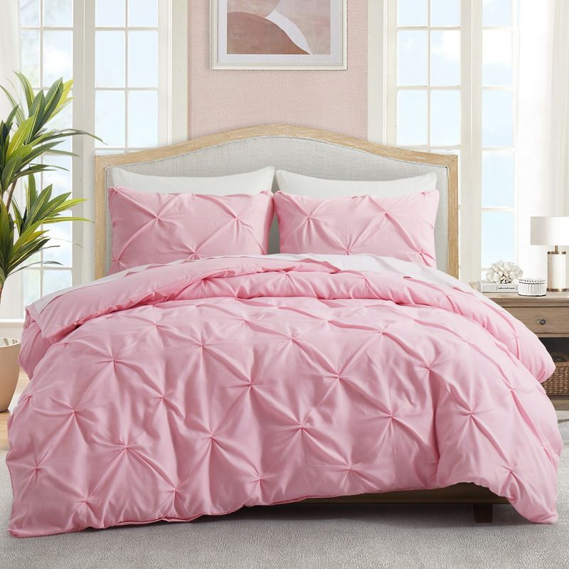Soft Fiber Flower Craft Pink Pleated Quilt Cover Duvet Cover Home Textile Bedding Three Piece Set_voghion.com