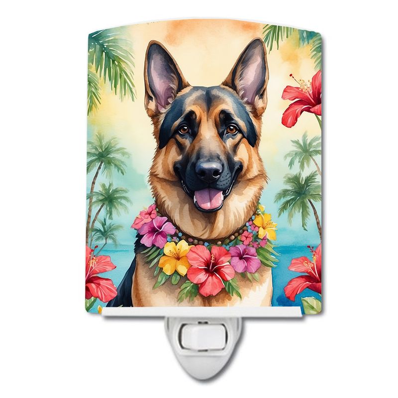NEW German Shepherd Luau Ceramic Night Light Compact, UL-Certified, Ideal for Bedroom, Bathroom, Nursery, Hallway, Kitchen, 6x4x3, Multicolor_voghion.com