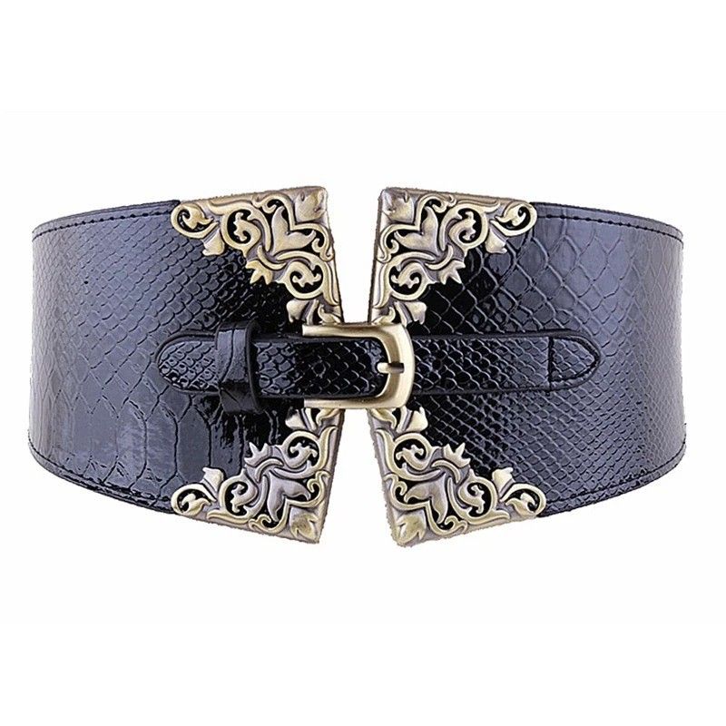 Runway Pin Buckle Palace Style Peacock Pattern Women's Elastic Ultra-Wide Waist Cincher Stretch Belt_voghion.com